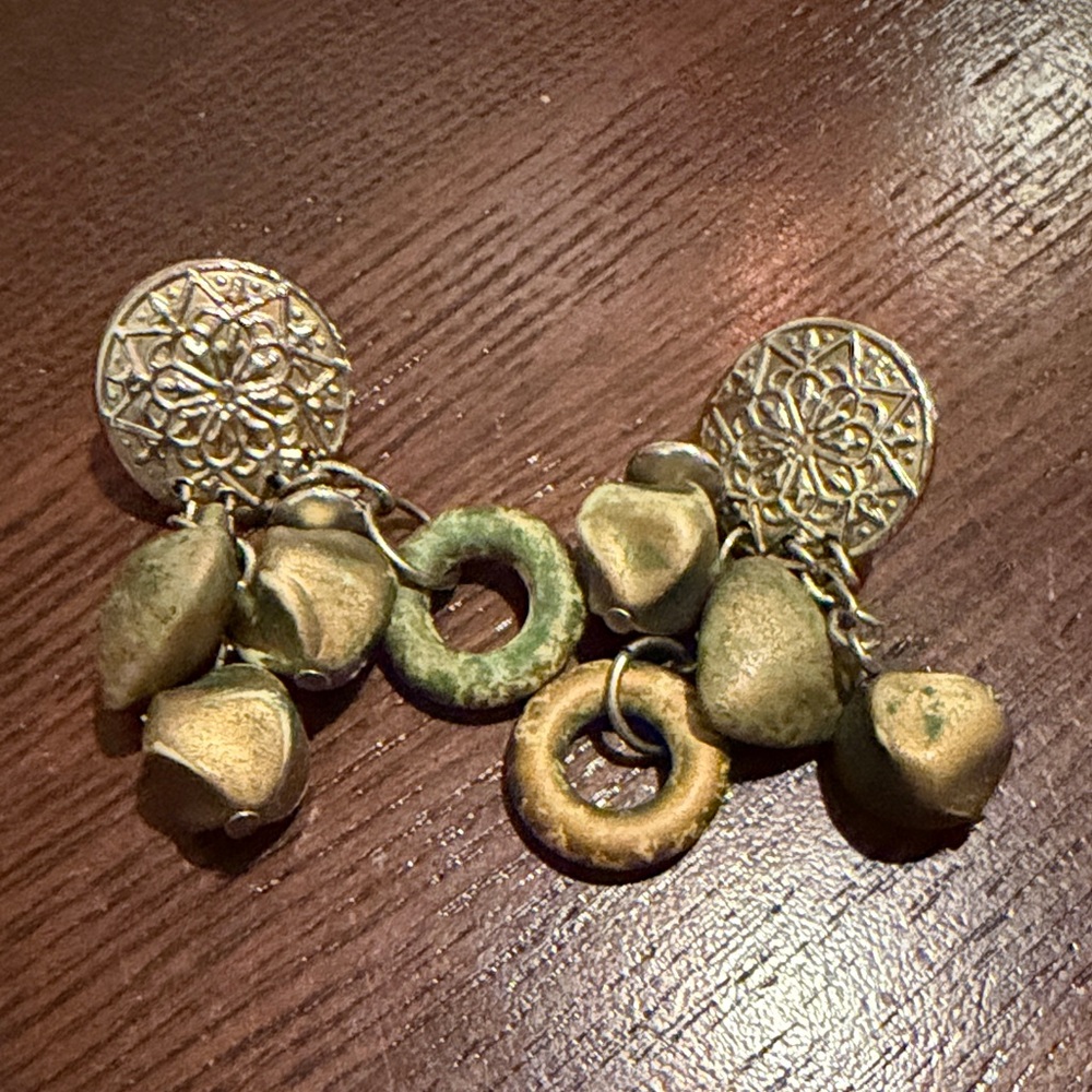 Gold-Tone Green Patina Dangle Earrings